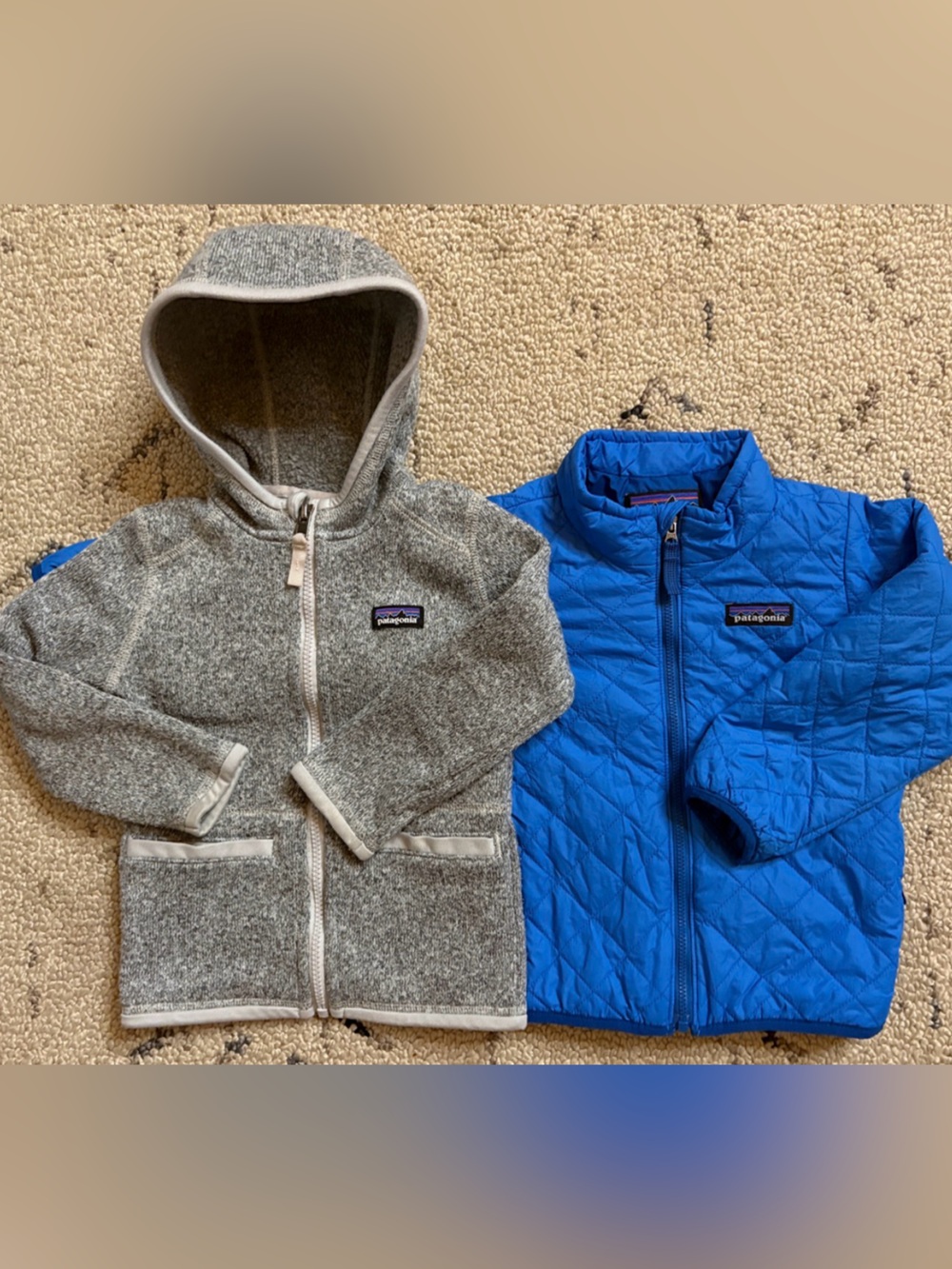 Patagonia Kids' Blue Quilted Vest & Gray Fleece Jacket (3T)